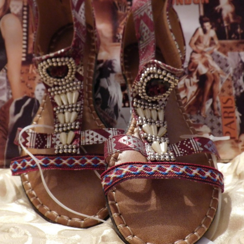 Forever Red Sandals with Beads NEW